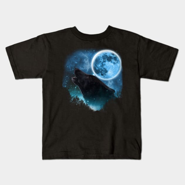 Black Wolfs Skylight Kids T-Shirt by Ratherkool